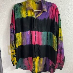 Berky Hand Dyed Vintage Rayon Unisex Button Up Shirt Sz S